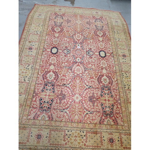 84 - Good quality rug, floral design in mostly red and cream wools, approx 87x55ins