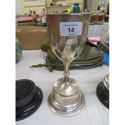 14 - A silver goblet trophy not engraved, Birmingham 1930, wt. 5 ozt., with a silver overlay base