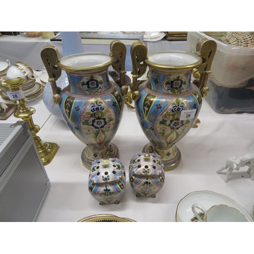 26 - A pair of Noritake porcelain vases, plus two smaller matching