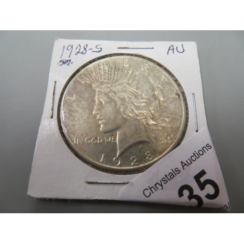 35 - 1928-S piece silver dollar AU