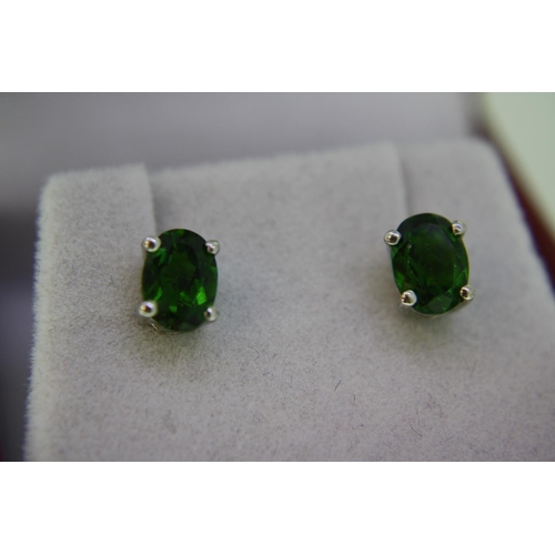 137 - Pair of chrome diopside ear studs set in silver