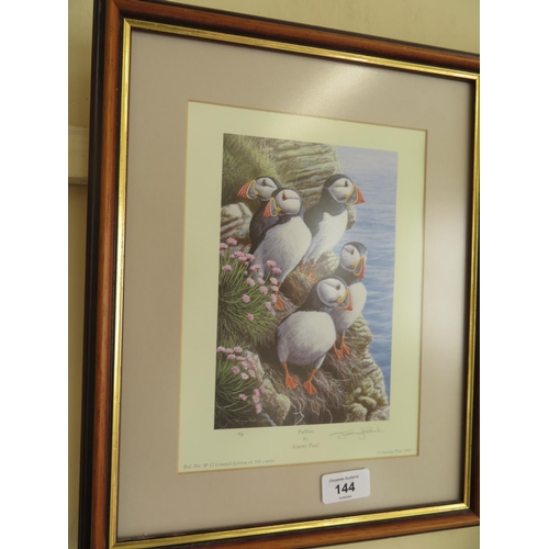 144 - Jeremy Paul signed print 'Puffins'