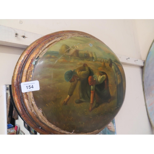 154 - An oval curved painted plaque of the harvesters