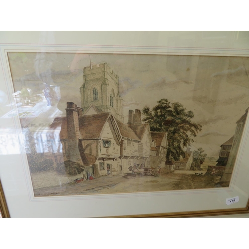 155 - W S Morland, House by a church, watercolour, 15 x 24 ins, signed and dated '81