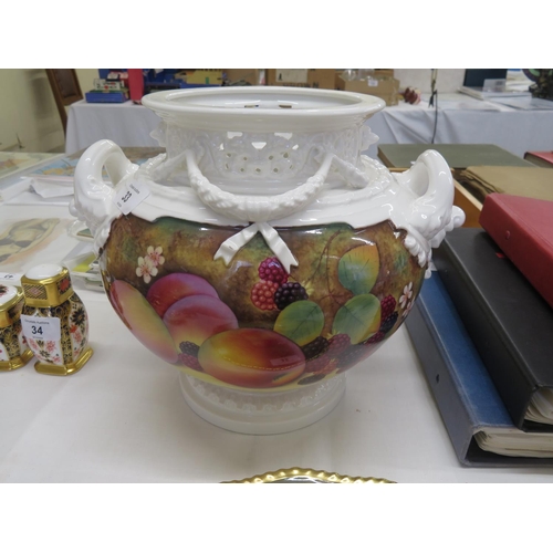 33 - Royal Worcester unfinished decorated fruit pattern two handled urn, signed Bowman