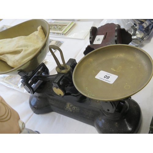 60 - Brass and iron kitchen scales