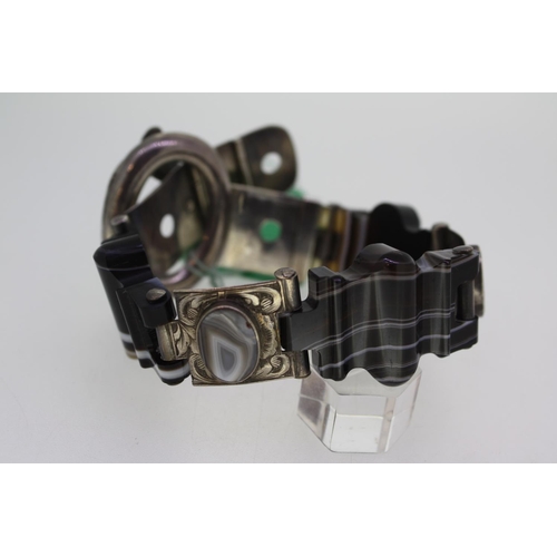 182 - Victorian agate and silver mourning bracelet