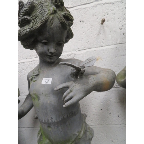 135 - Lead figure of a child holding a butterfly with a horn of planty at it's feet - height 42 ins approx