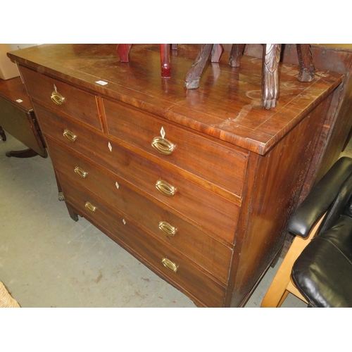 225 - Mahogany chest of three long and two short drawers with brass swing handles