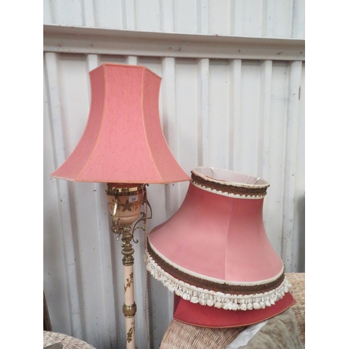 226 - Floor lamp with brass fittings plus two spare shades