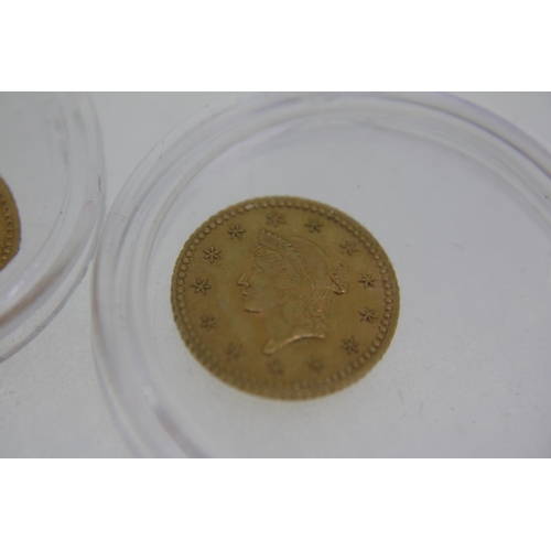 381 - Two US one dollar gold coins 1853, total weight 3.4grams