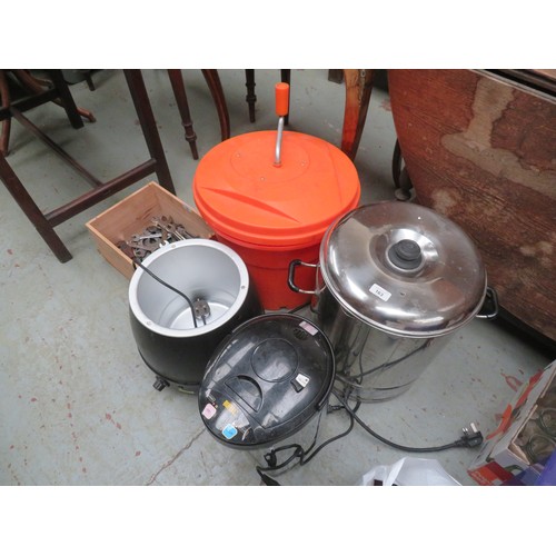 163 - Two water boilers, salad spinner and a soup kettle