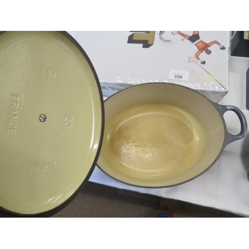 354 - Le Creuset No. 23, oval grey enamel casserole pan