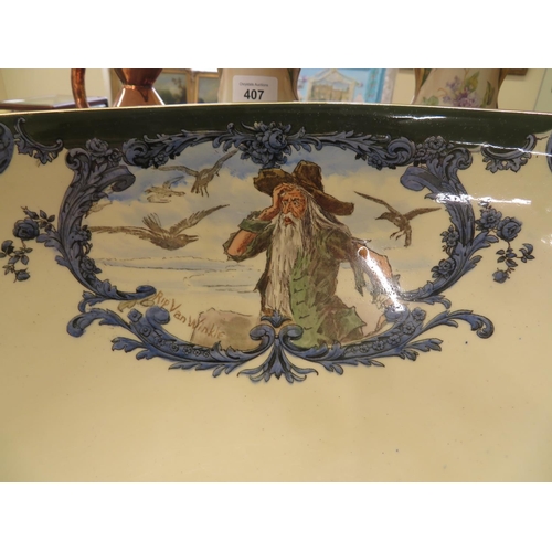 406 - Large impressive Royal Doulton bowl, Series A ware Rip Van Winkle, diameter 16ins with correspondenc... 