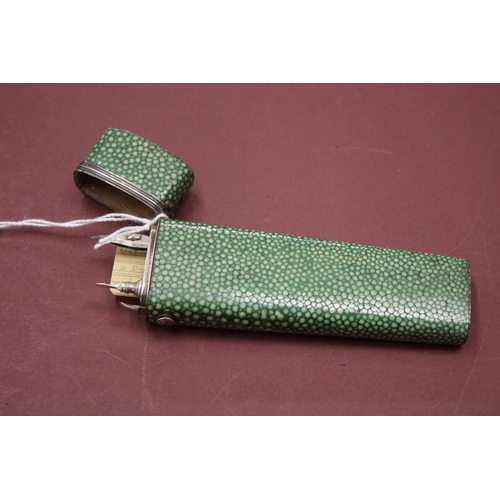 456 - Georgian shagreen cased set of rule, pencil, compass