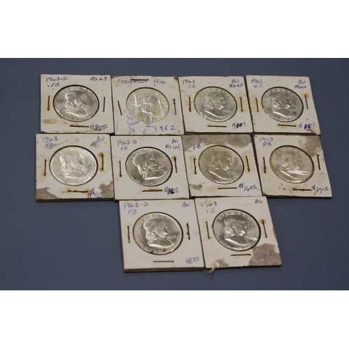 462 - Twenty silver Franklin silver (90%) half dollars - 2X 1962 & 18X 1963 - various grades (see images)