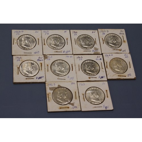 462 - Twenty silver Franklin silver (90%) half dollars - 2X 1962 & 18X 1963 - various grades (see images)