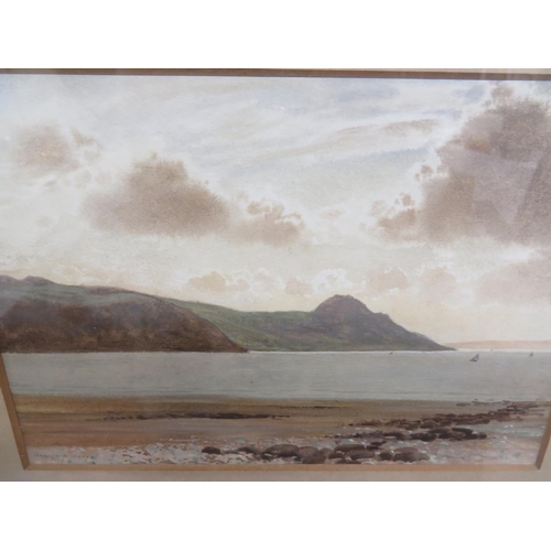 489 - James T Watts, Pen Maumawr from Deganwy Shore, North Wales, watercolour, signed, 6x8ins