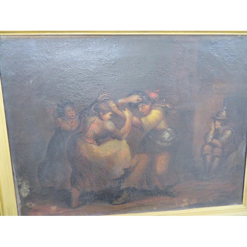 492 - 19thC Continental school, Gypsy Women Fighting, oil on canvas, 20x24ins