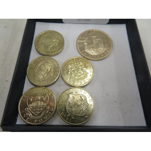 524 - Isle of Man £1 coins showing four towns in the Isle of Man plus Ellan Vannin and £2 Tower of Refuge ... 