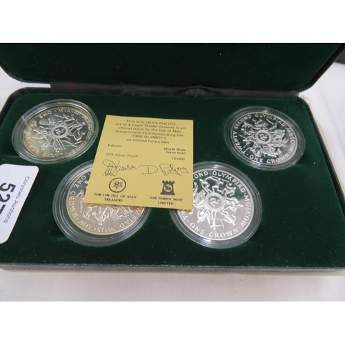 527 - Isle of Man silver proof 1980 Olympics four crown set, with certificate