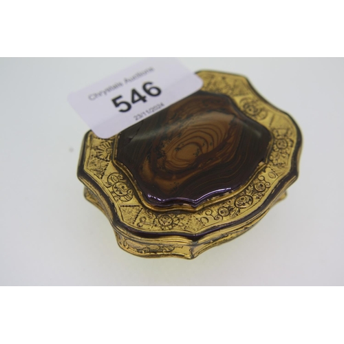 546 - 18thC Ormolu snuffbox with tigers eye decoration to top