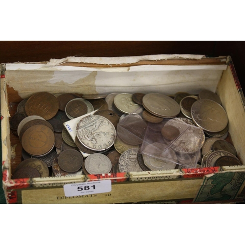 581 - Cigar box of old worldwide coins