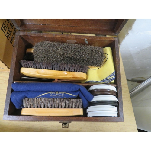 137 - Wooden cased Churches shoe shining kit