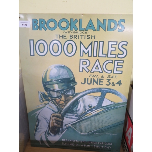 169 - Tin model open top double-decker bus plus a reproduction Brooklands 1000 miles race metal poster