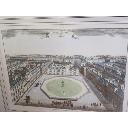 177 - Pair of well framed coloured prints of Golden square and Devonshire Square