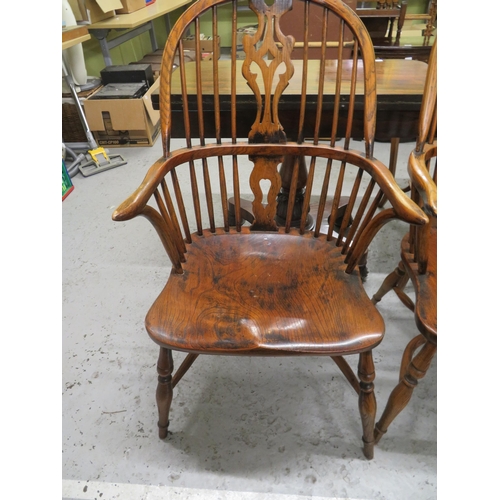 264 - Set of four quality Windsor comb back armchairs with Crinoline stretchers, elm and ash