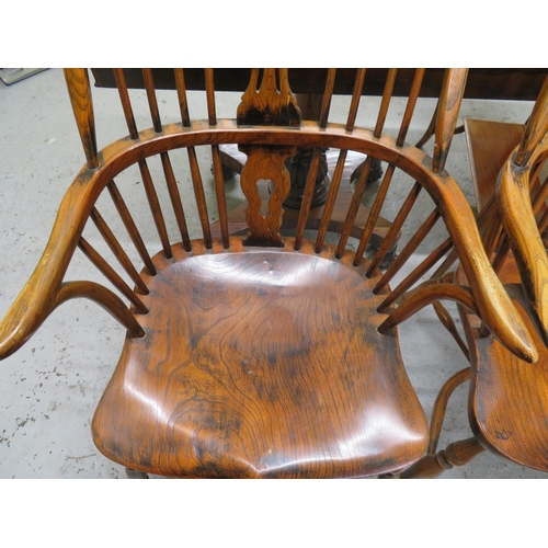 264 - Set of four quality Windsor comb back armchairs with Crinoline stretchers, elm and ash