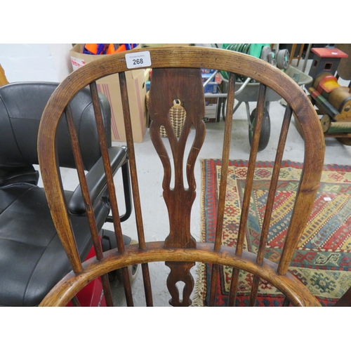 268 - 19thC Windsor armchair with comb back, crinoline stretcher, elm and ash