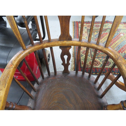 268 - 19thC Windsor armchair with comb back, crinoline stretcher, elm and ash