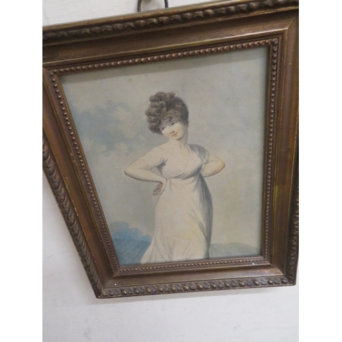 106 - Adam Buck, portrait of a young lady in a white dress, watercolour, signed verso, 7x5ins plus two pri... 