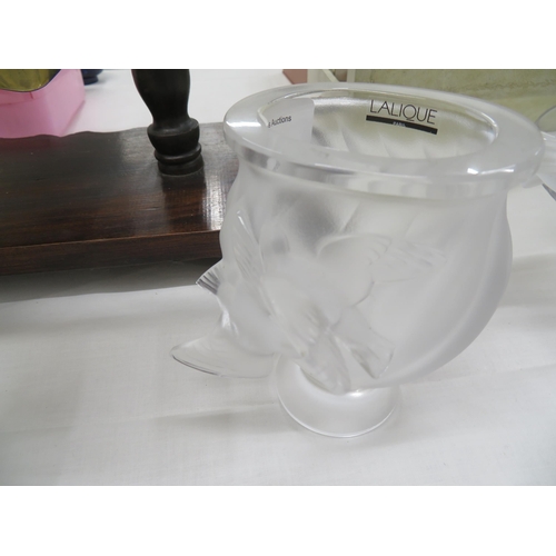 28 - Lalique France, frosted glass lovebird vase, height 4ins