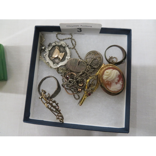 3 - Box of silver and some gold jewellery