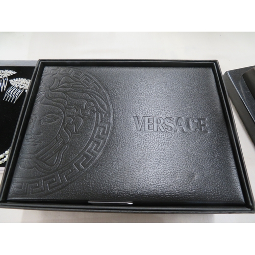 122 - Versace Ladies SS Tank style wrist watch with integral strap (hardly worn) with box and papers c2016... 