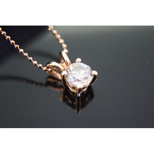 304 - 18 ct. rose gold  diamond pendant with gold plated silver chain (diamond approx. 1 ct.)