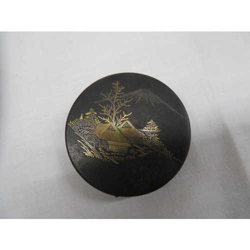 26 - Japanese brass compact with decoration in gold and silver of Mount Fuji