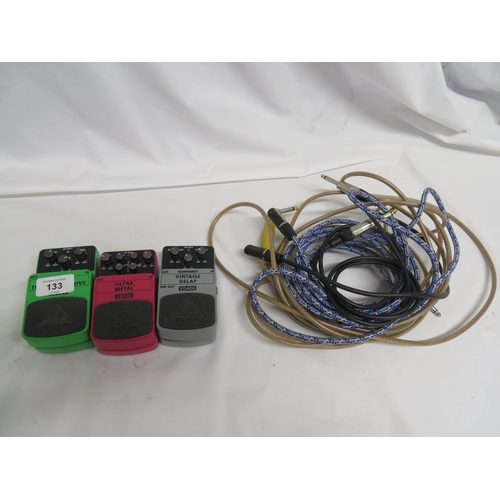 133 - Three Behringer guitar pedals - Ultra Metal UM300, Tube Overdrive TO800 & Vintage Delay VD400 plus g... 