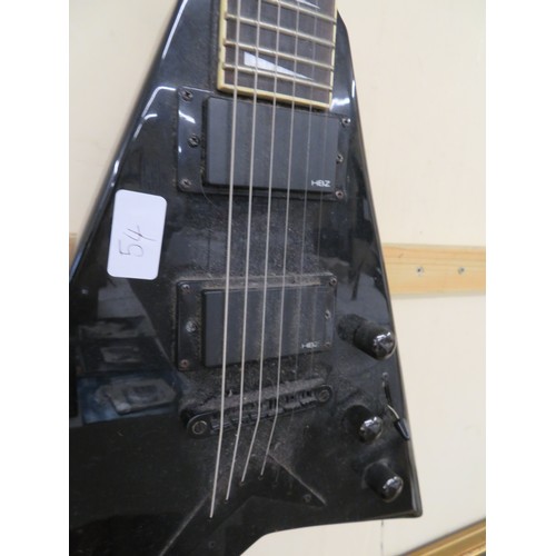 54 - Harley Benton flying V type electric guitar with black hardware, 24 frets, HBZ pickups etc