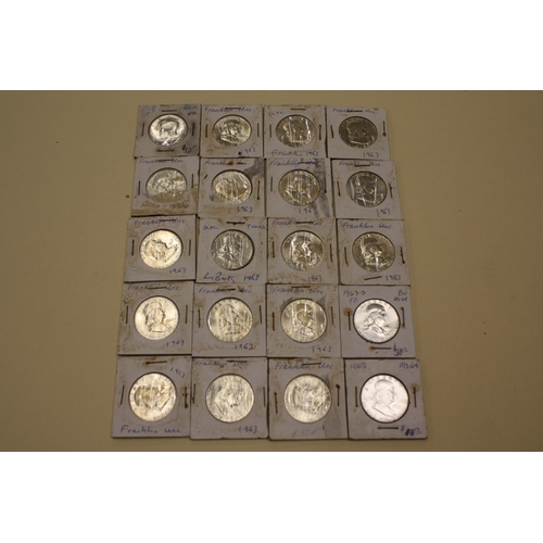 210 - Twenty 90% silver American half dollars, 18x 1963, 1x 1964, 1x 1960