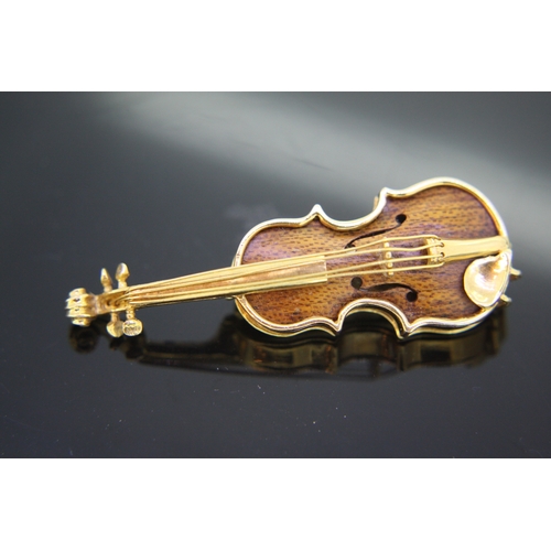 216 - 18ct gold violin shaped brooch, French hallmarks, 11.4 grams