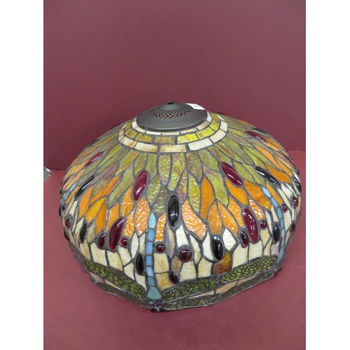 269 - Large Tiffany style dragonfly stained glass lampshade, diameter 20ins