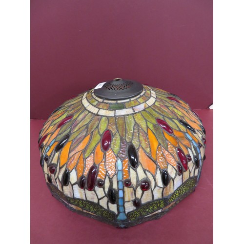 270 - Large Tiffany style dragonfly stained glass lampshade, diameter 20ins