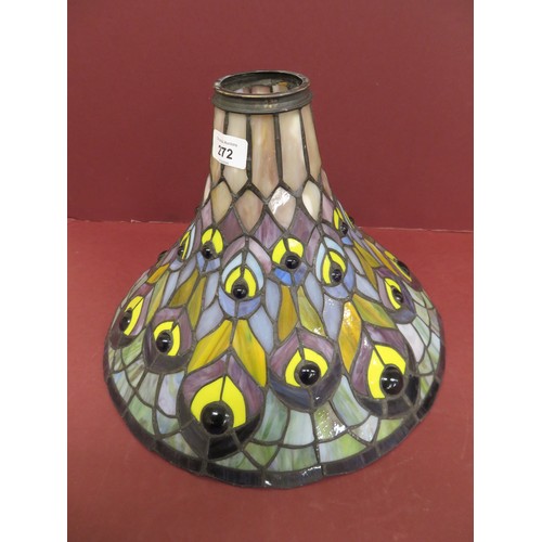 272 - Tiffany style stained glass peacock feather lampshade, diameter 13.5ins