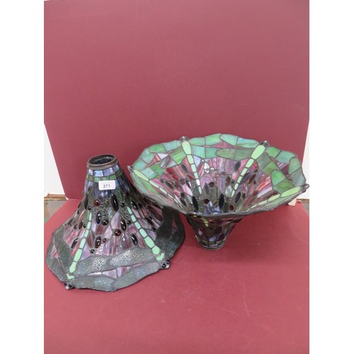 271 - Pair of Tiffany style stained glass dragonfly lampshades, diameter 14ins