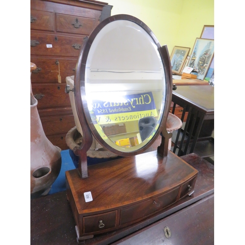 332 - Edwardian oval bow front dressing table mirror with three drawers below on original bracket feet