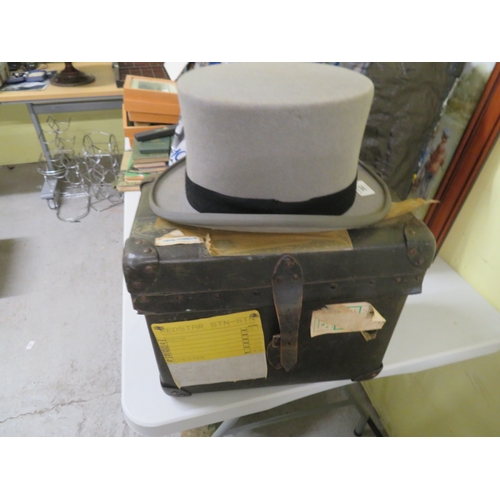 383 - Moss Bros, Covent Garden top hat and heavy duty Moss Bros case